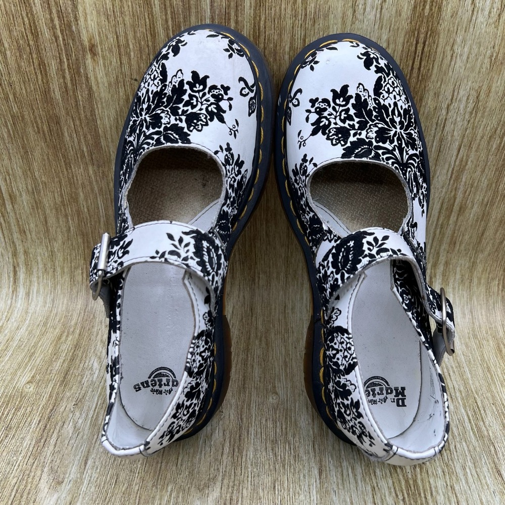 Dr. Martens Mary Jane 5026 Women's Size 7 Black White Floral Y2K Leather Shoes - Picture 6 of 10
